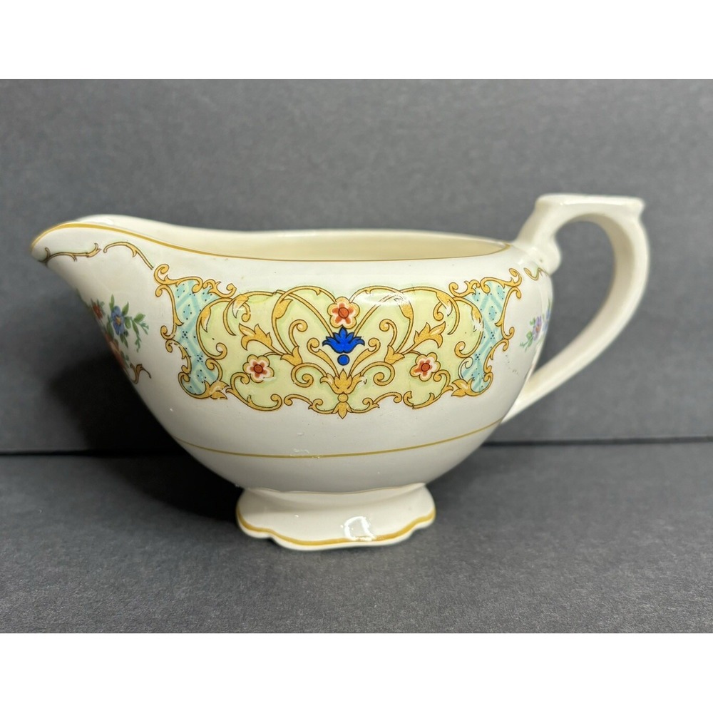 Canonsburg Pottery Co Keystone Creamer Handled Floral Green Yellow Scroll CAN4